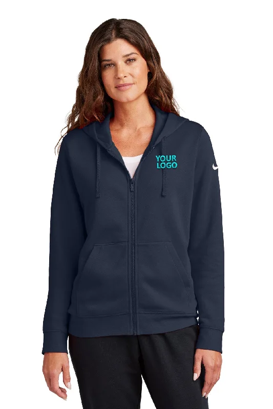 Nike Ladies Club Fleece Full-Zip Custom Hoodies, Midnight Navy