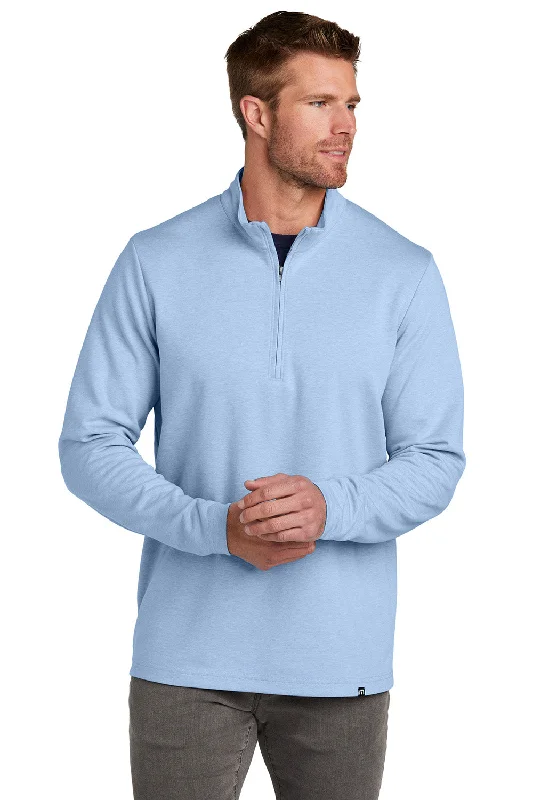 TravisMathew Mens Coveside Wrinkle Resistant 1/4 Zip Sweatshirt - Heather Light Blue - New