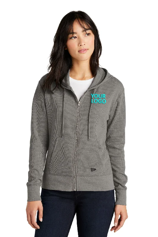 New Era Ladies Thermal Custom Zip Hoodies, Shadow Grey Heather