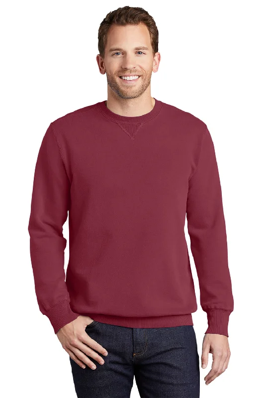 Port & Company Mens Beach Wash Fleece Crewneck Sweatshirt - Merlot Red