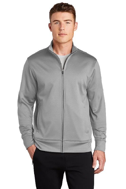 Sport-Tek Mens Sport-Wick Moisture Wicking Fleece Full Zip Sweatshirt w/ Pockets - Silver Grey