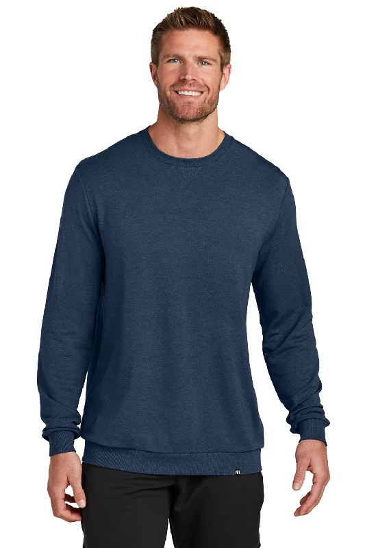 TravisMathew Mens Long Weekend Crewneck Sweatshirt - Heather Night Blue - New