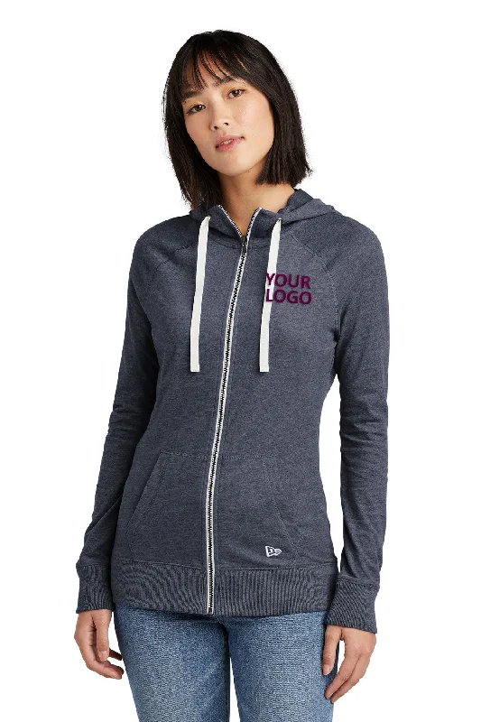 New Era Ladies Sueded Cotton Custom Zip Hoodies, True Navy Heather