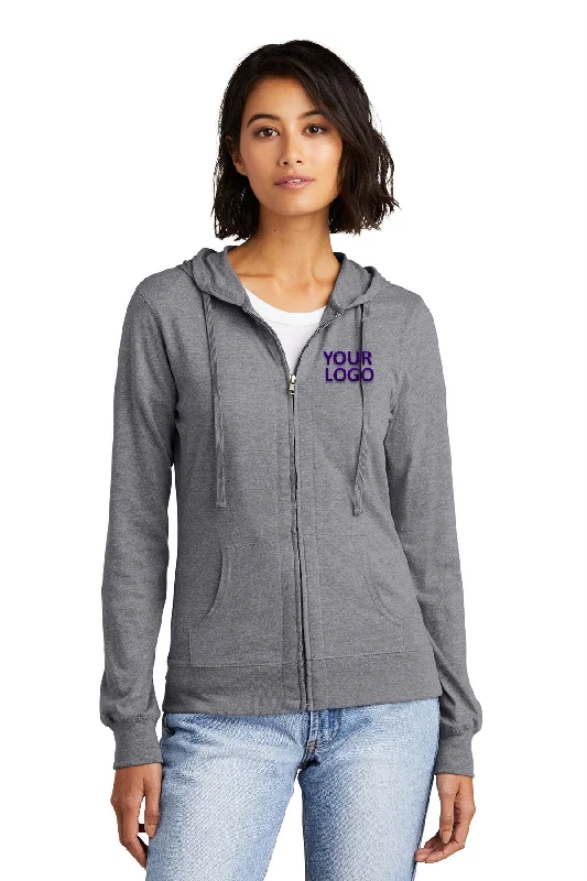 District Ladies Juniors Jersey Full-Zip Hoodies, Dark Heather Grey