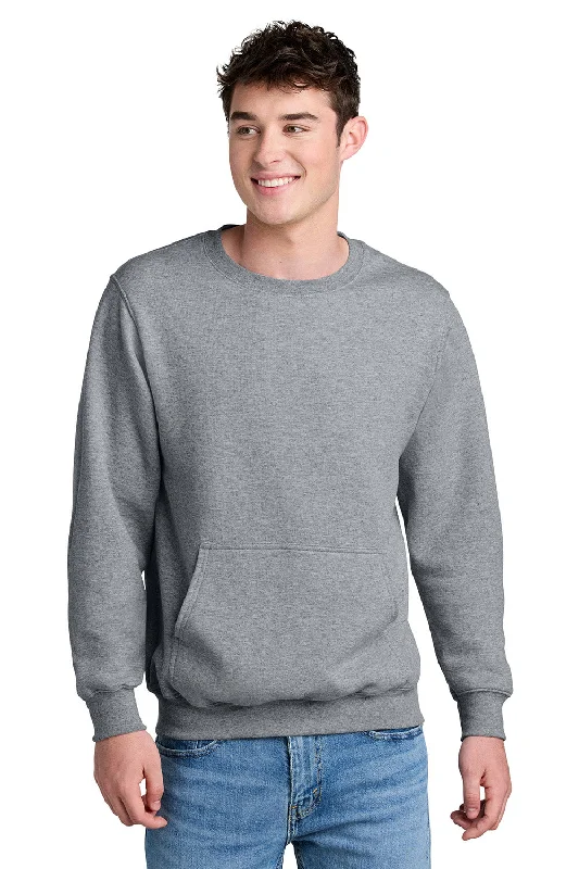 Port & Company Mens Core Fleece Crewneck Sweatshirt w/ Pouch Pocket - Heather Grey - New