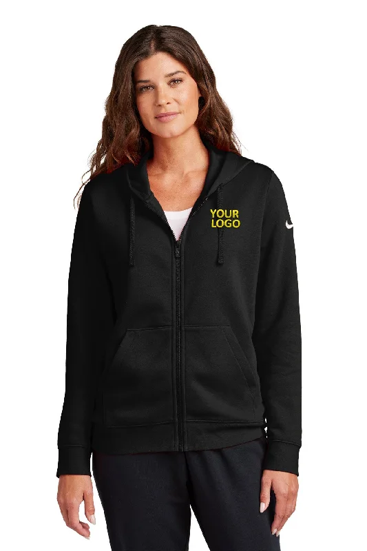 Nike Ladies Club Fleece Full-Zip Custom Hoodies, Black