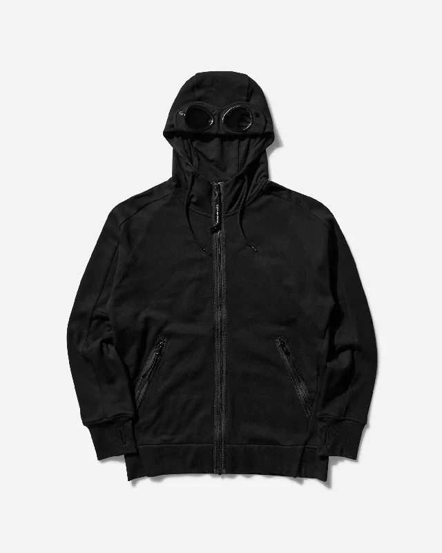 Men's Diagonal Raised Fleece Goggle Zipped Hoodie Black