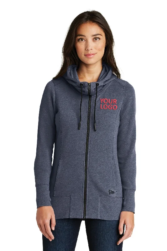 New Era Ladies Tri Blend Fleece Custom Zip Hoodies, True Navy Heather