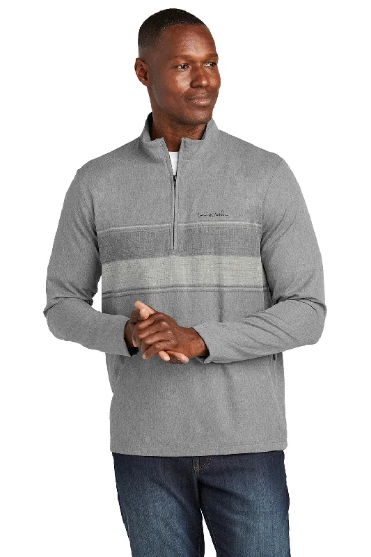 TravisMathew Mens Balboa Chest Stripe 1/4 Zip Sweatshirt w/ Pocket - Heather Dark Grey - New