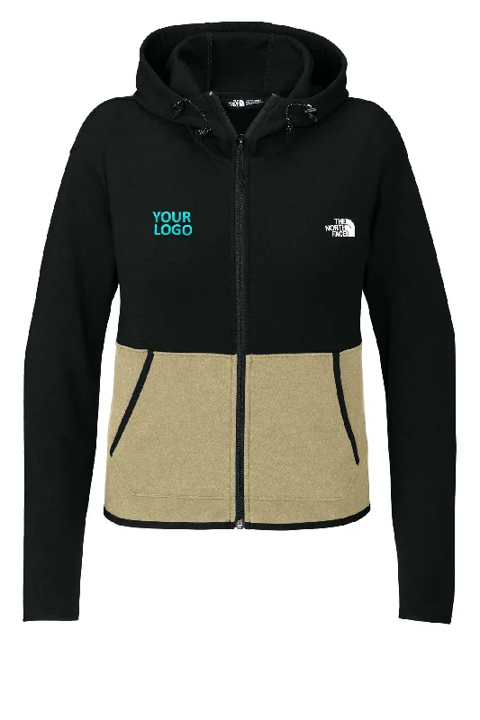 North Face Ladies Double-Knit Zip Custom Hoodies, Khaki Stone/ Black