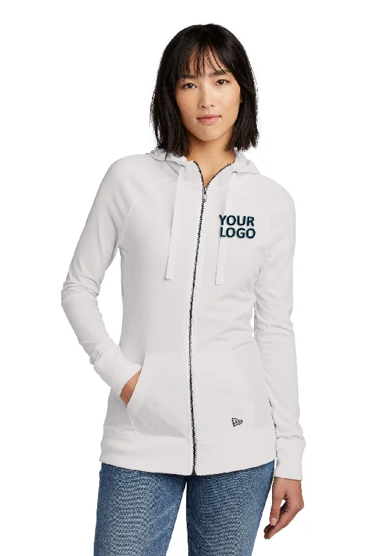 New Era Ladies Sueded Cotton Custom Zip Hoodies, White