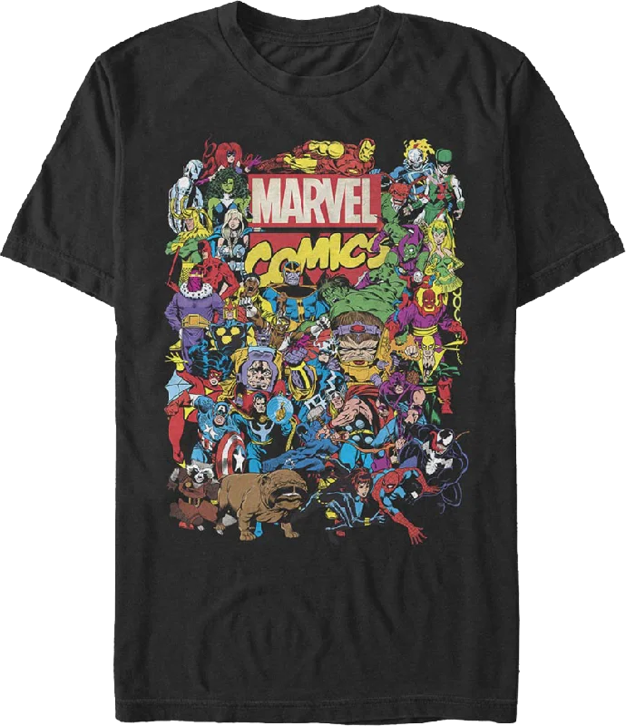 Black Greatest Characters Collage Marvel Comics T-Shirt