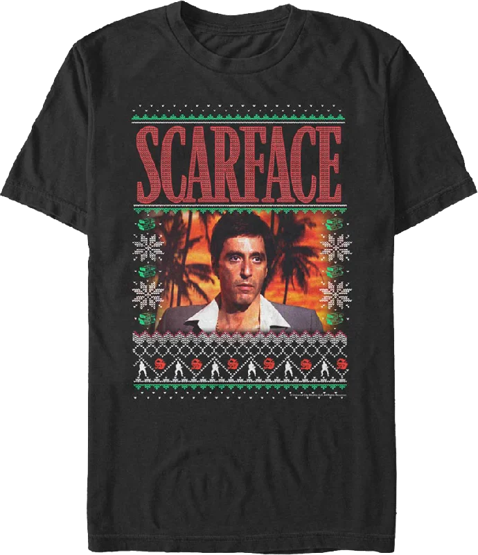 Tony Montana Faux Ugly Christmas Sweater Scarface T-Shirt