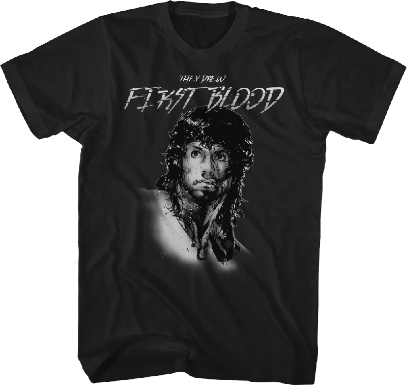 Rambo They Drew First Blood Black T-Shirt