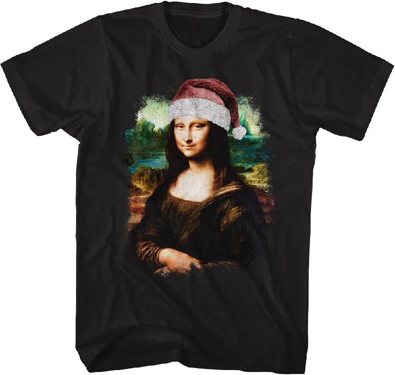 Mona Lisa In Santa Claus Hat Art Gallery T-Shirt