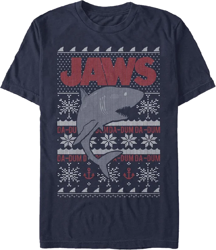 Ugly Faux Knit Jaws Christmas T-Shirt