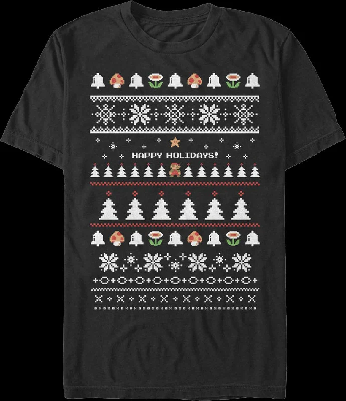 Happy Holidays Faux Ugly Xmas Sweater Super Mario Bros. T-Shirt