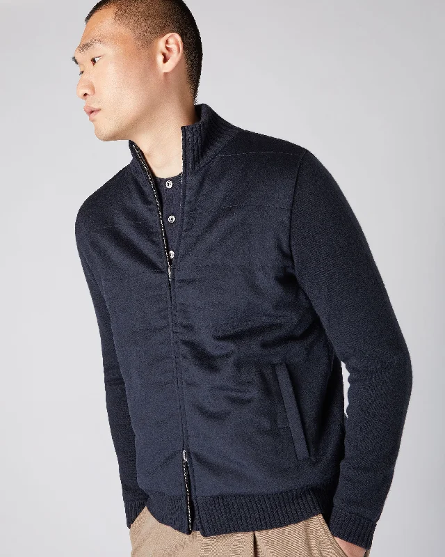 Men's Cashmere Woven Front Jacket Navy Blue