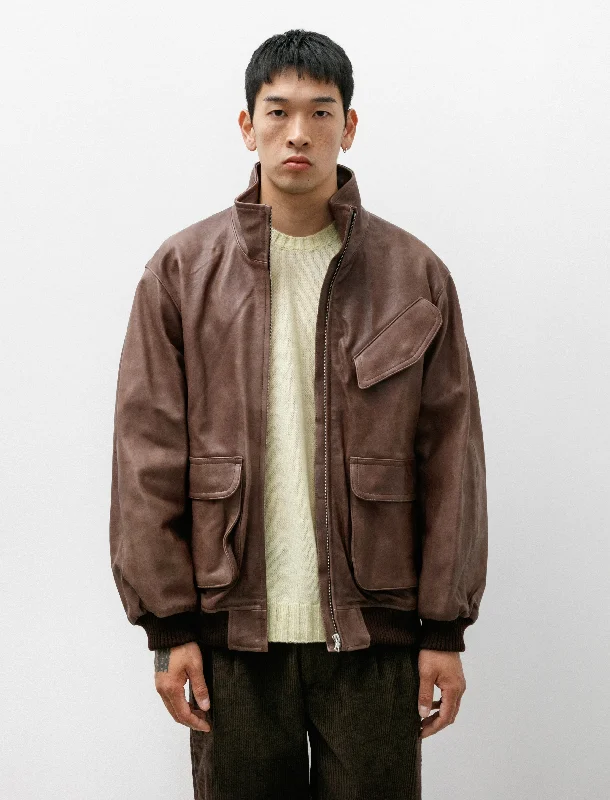 Heavy Lamb Leather Zip Blouson Dark Brown