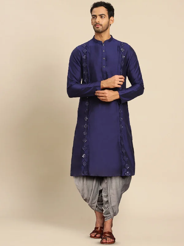 Men's Navy Blue Kurta Dhoti Pants Set