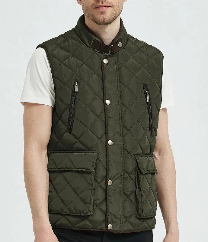 Classic Quilt Gilet with Trims in Khaki