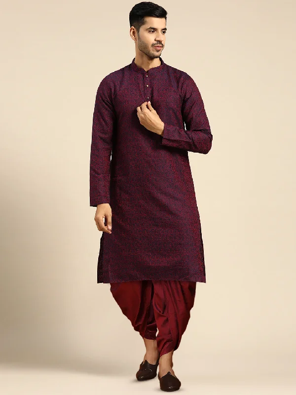 Men's Purple Kurta Dhoti Pants Set