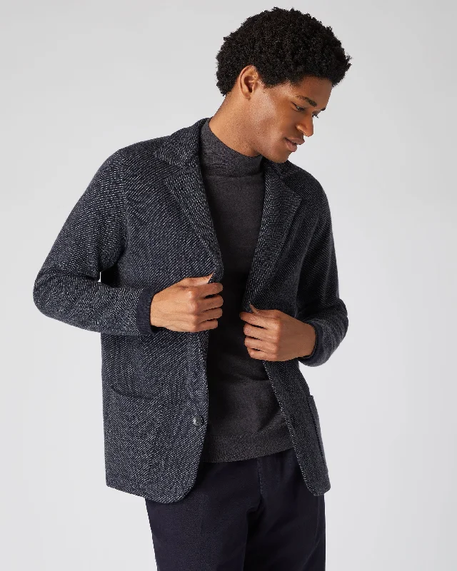 Men's Jacquard Cashmere Jacket Navy Blue