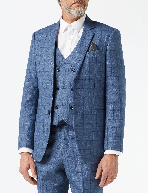 HECTOR - BLUE WINDOWPANE CHECK JACKET & WAISTCOAT