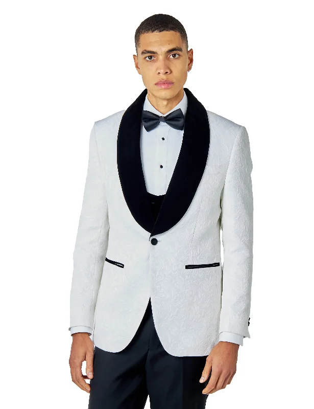 ARCHIE – WHITE TUXEDO JACKET DAMASK JACQUARD PRINTED