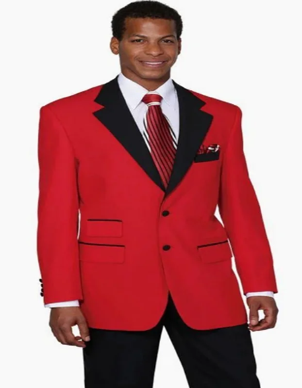 Mens 2 Button Classic Fit Pleated Dress Pants Contrast Collar Tuxedo in Red