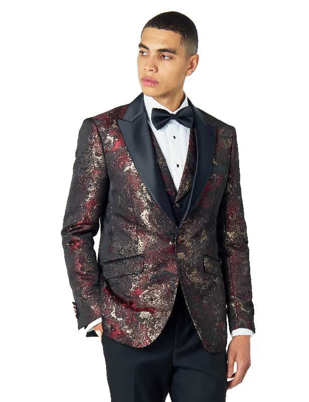 ALINO – MAROON GOLD PRINTED TUXEDO DINNER JACKET