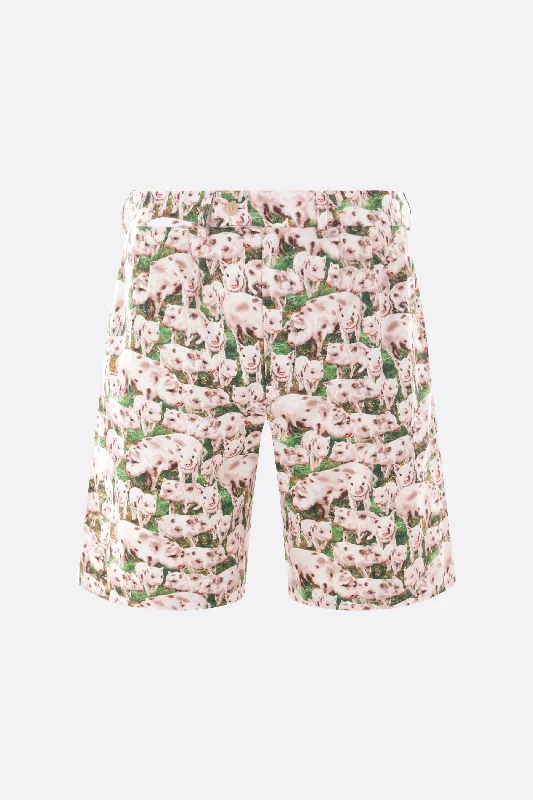 Pigs print cotton shorts