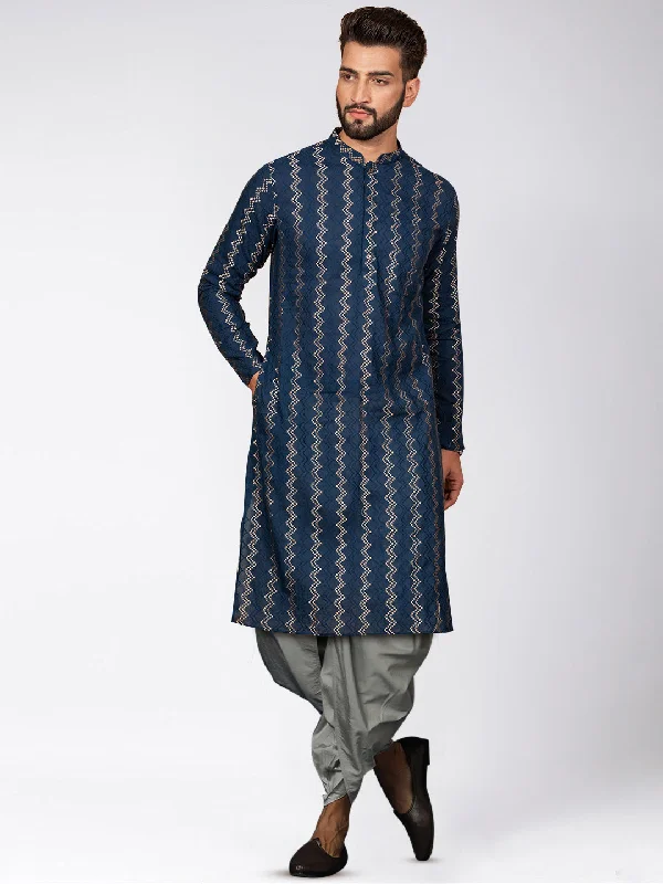 Men's Navy Blue Kurta Dhoti Pants Set