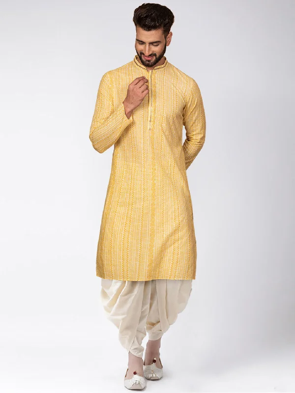 Men's Yellow Kurta Dhoti Pants Set