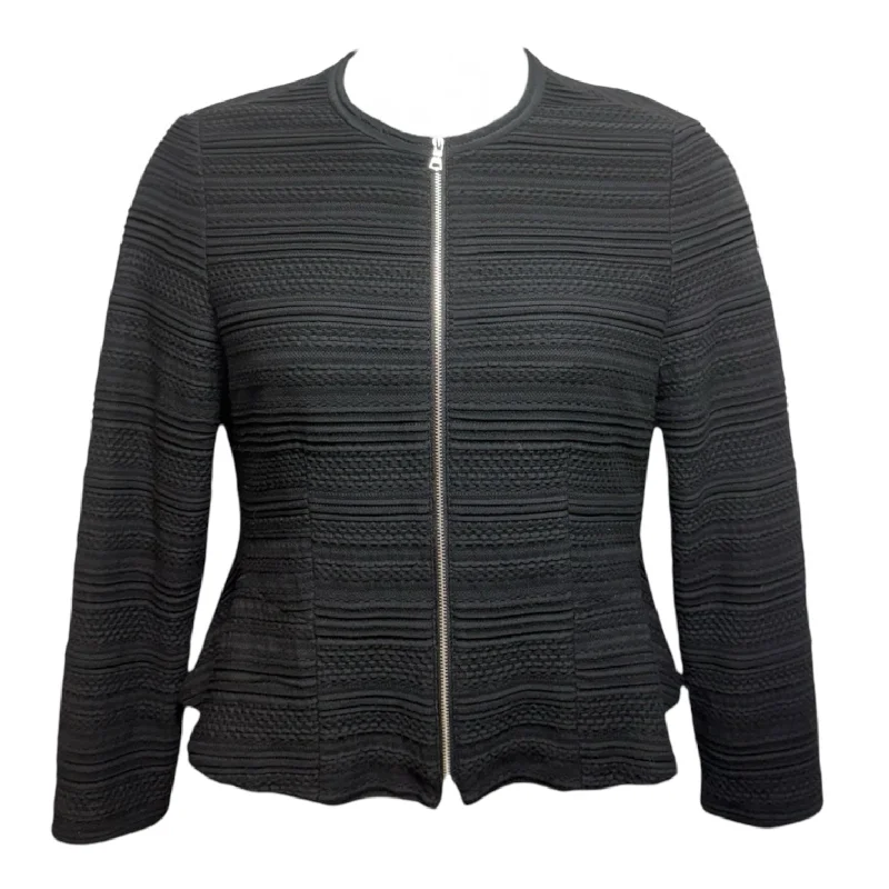 Textured Front Zip Jacket By Rebecca Taylor In Black, Size: 10