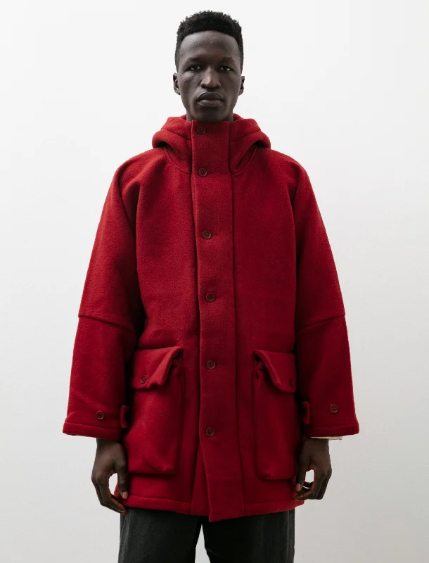 Hooded Coat Heavy Wool Duffle Red