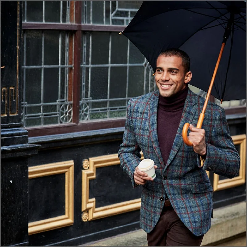 Harris Tweed Blue with Wine Overcheck Jacket<>