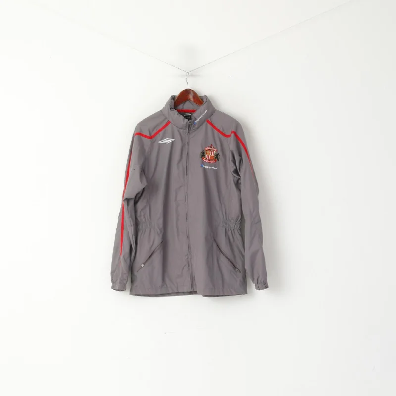 Umbro Sunderland F.C. Men L Jacket Grey Full Zipper Hidden Hood Lightweight Top