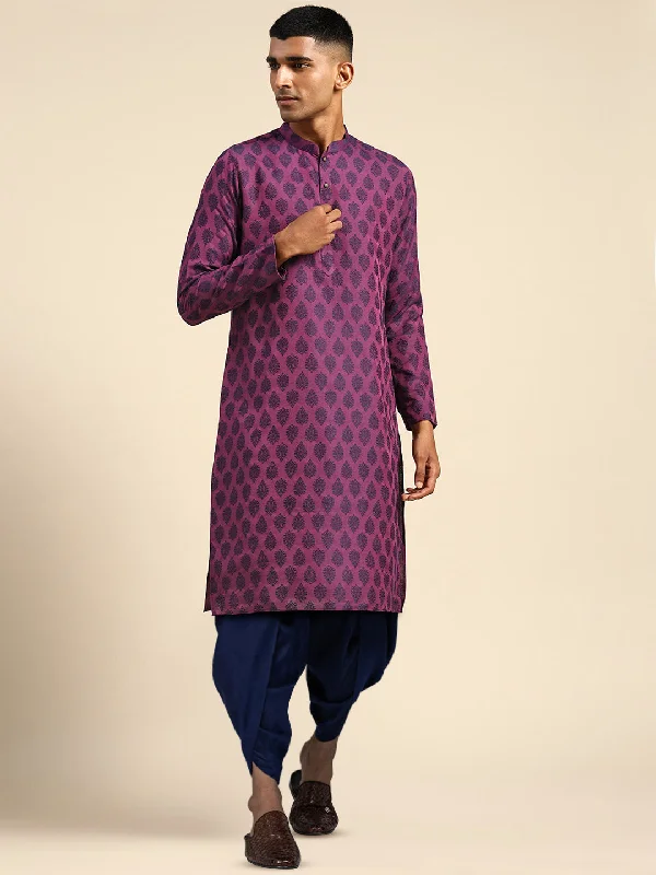 Men's Purple Kurta Dhoti Pants Set