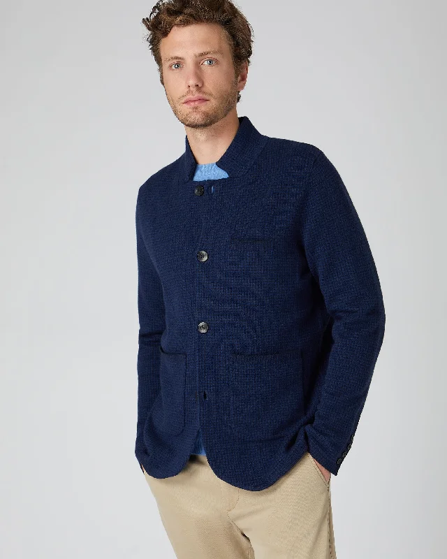 Men's Houndstooth Milano Cashmere Jacket Navy Blue