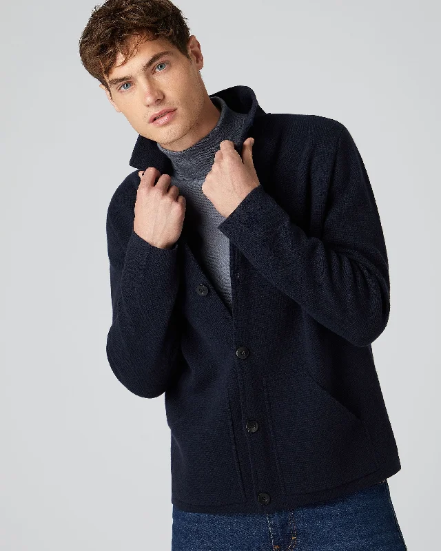 Men's Collared Milano Cashmere Jacket Navy Blue