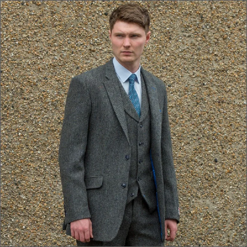 Harris Tweed Heather Blue Herringbone Jacket>