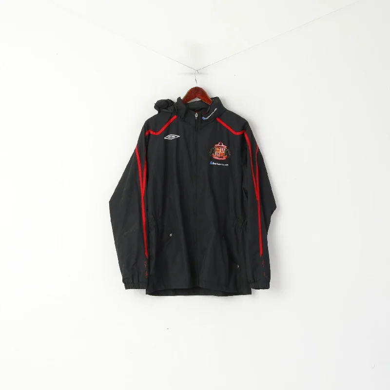 Umbro Men L Jacket Black Sunderland A.F.C. Lightweight Hidden Hood Sport Top