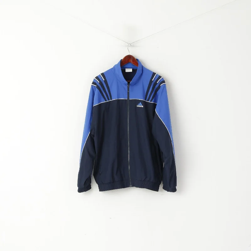 Adidas Men L 186 Jacket Navy Vintage Activewear Full Zip Bomber Sport Top