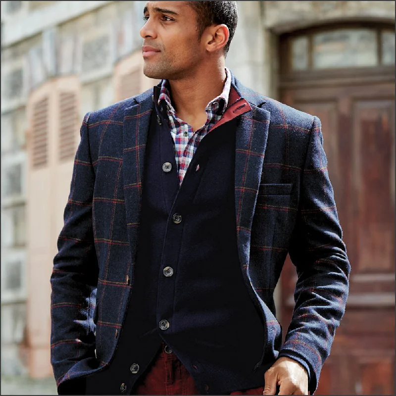 Brook Taverner Airedale Navy Check Wool Jacket==