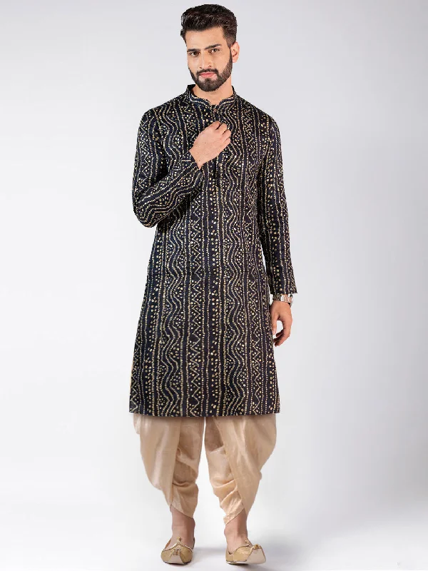 Men's Navy Blue Kurta Dhoti Pants Set