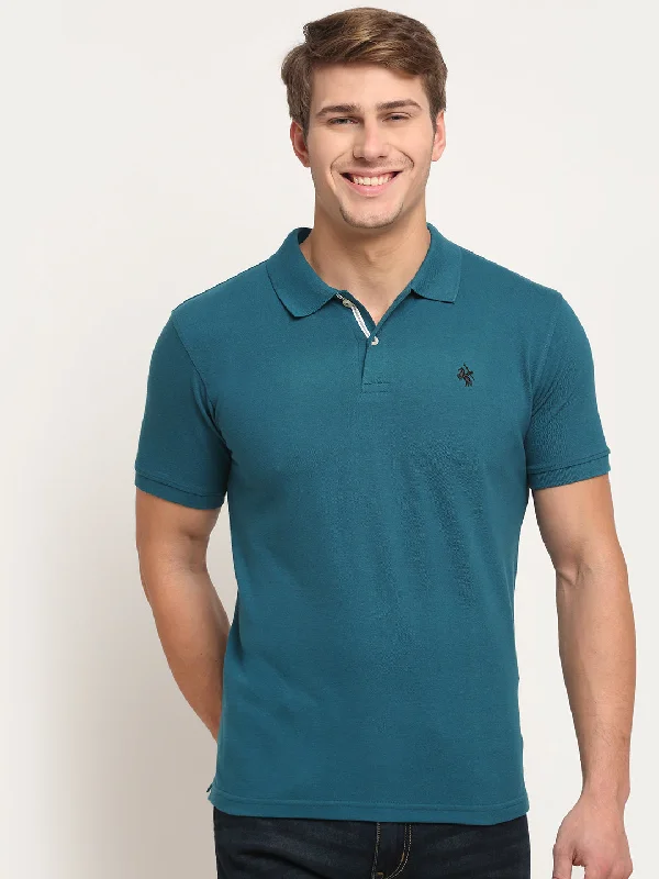 Men's Teal Blue Polo neck Half Sleeve T-Shirt