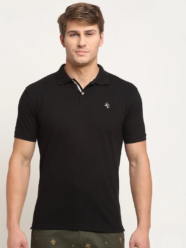 Men's Black  Polo neck Half Sleeve T-Shirt