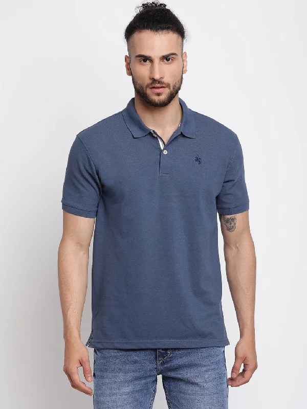 Men's Airforce Blue Polo neck Half Sleeve T-Shirt