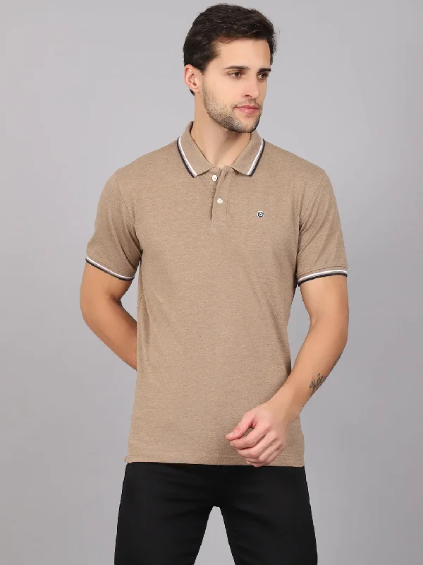 Men's Light Brown Polo neck Half Sleeve T-Shirt